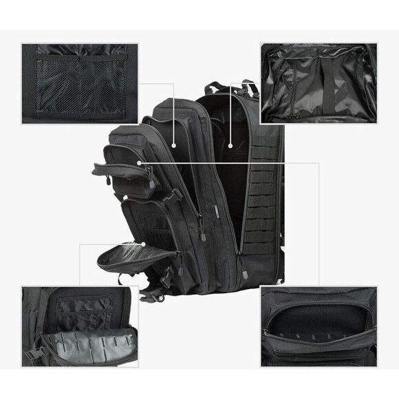 New Tactical Backpack 64L Expandable Black Military Nylon - Picture 6 of 6